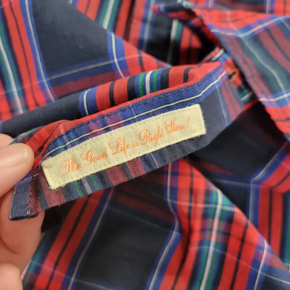 Holly Whyte Lindex Boys LG Tartan Plaid Navy Red Holiday Christmas Shirt EUC